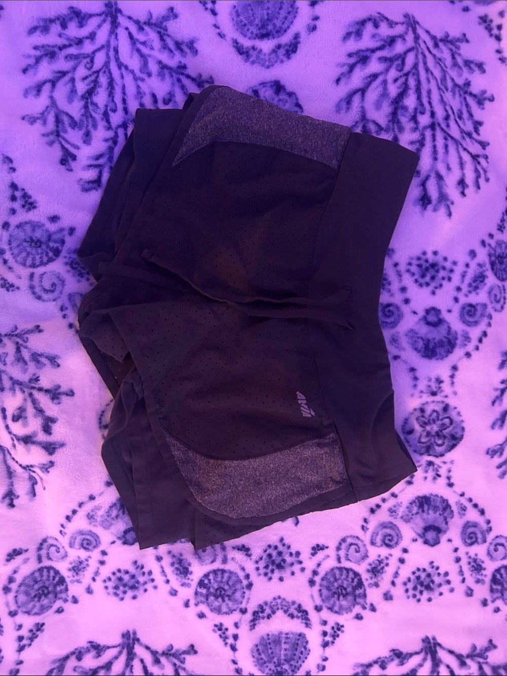 Avia Black Athletic Shorts with Heather Gray Panels
